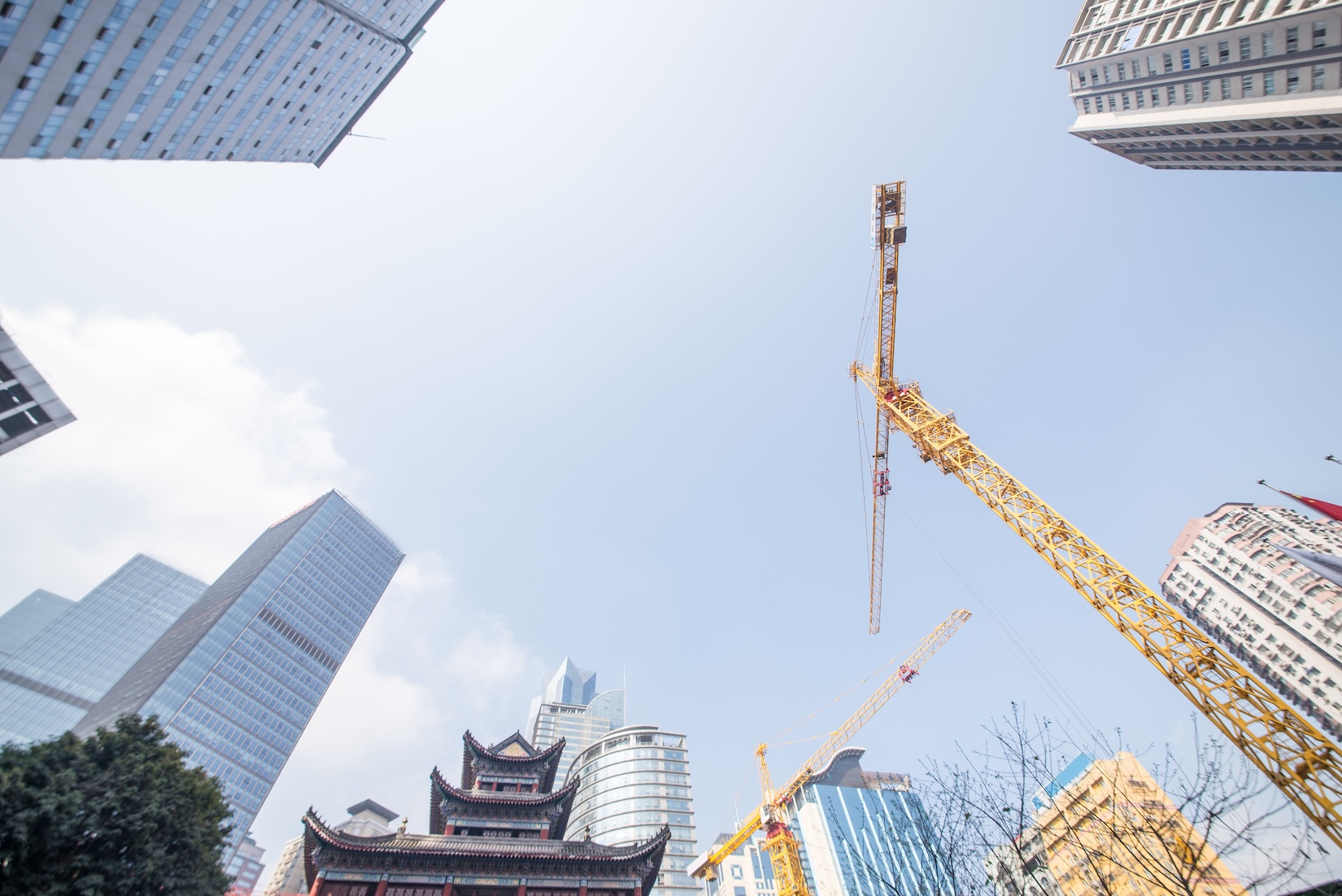 A crane and buildings