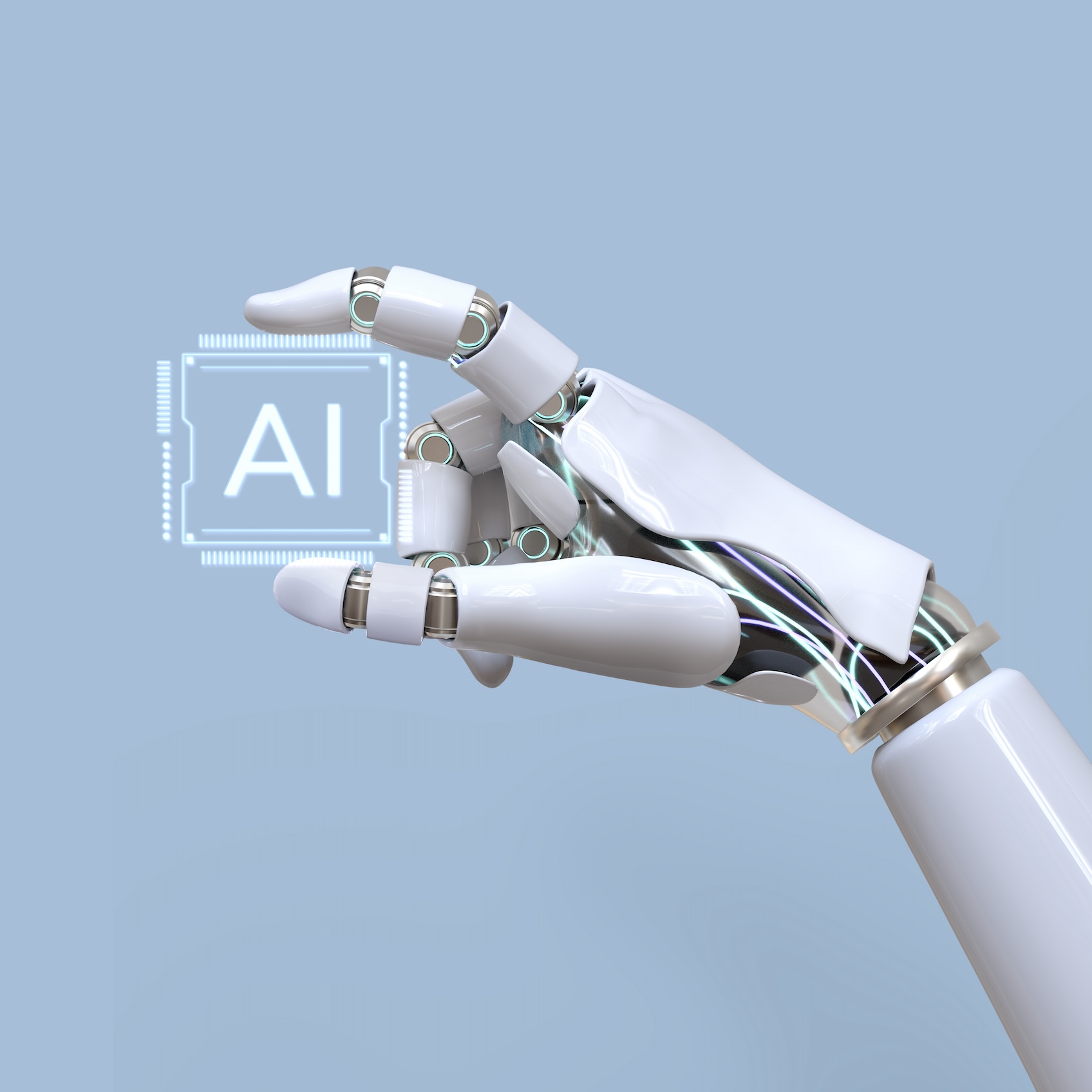 Robot hand holding an AI chip