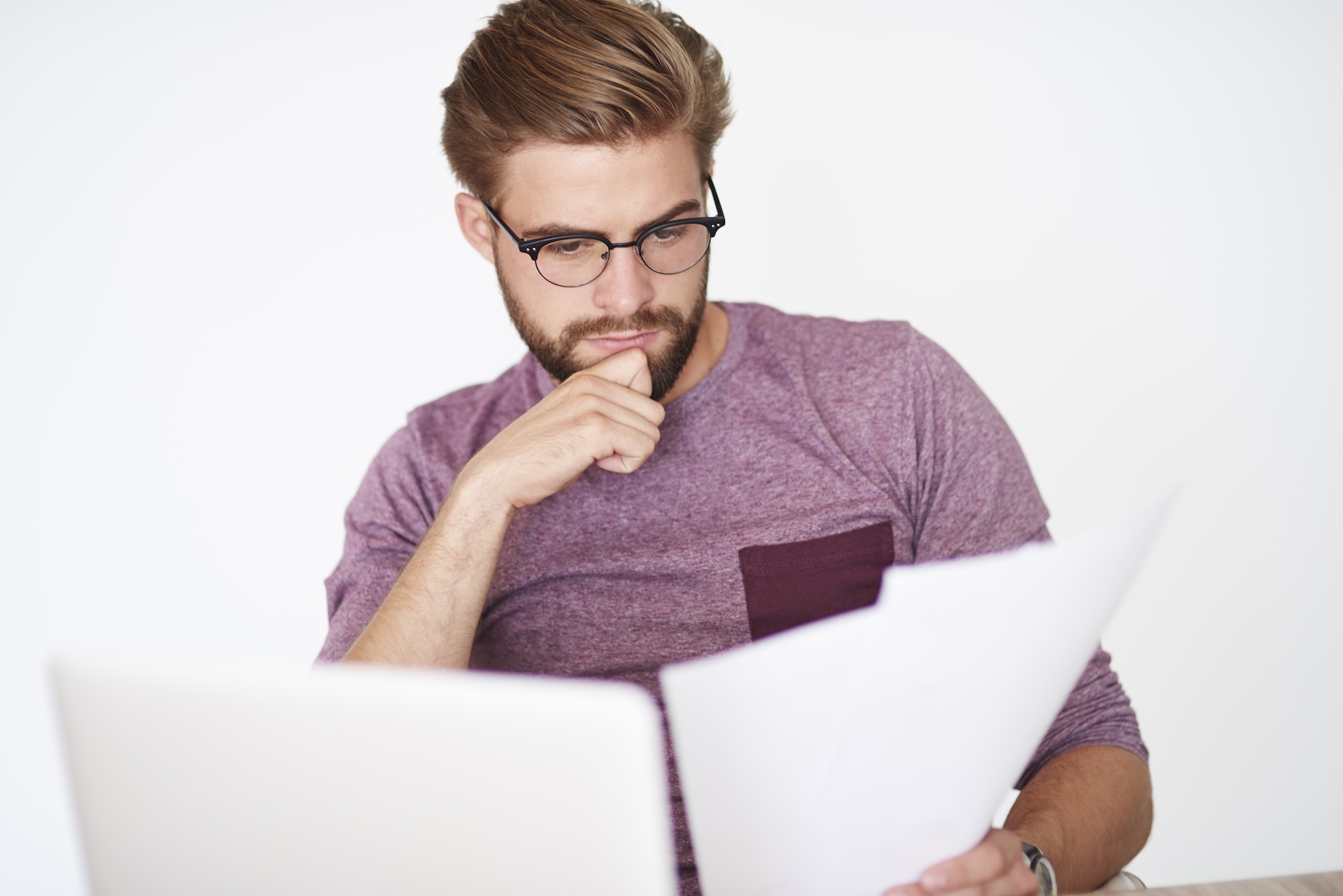 Man studying documents